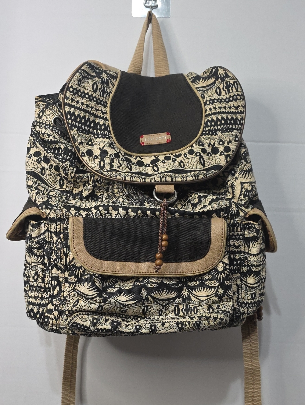 Sakroots Black & Cream Patterned Canvas Backpack